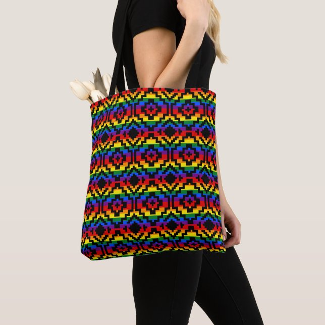Pride Rainbow LGBTQ Geometric Tote Bag (Close Up)