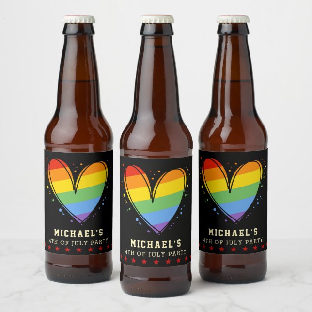 Pride Rainbow LGBTQ Heart Wedding Beer Bottle Label (Bottles)