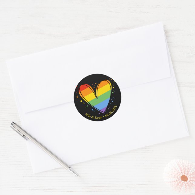 Pride Rainbow LGBTQ Heart Wedding Classic Round Sticker (Envelope)