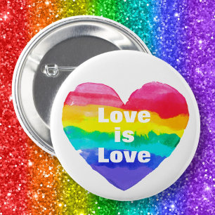 Pride Rainbow Love is Love Heart White 6 Cm Round Badge