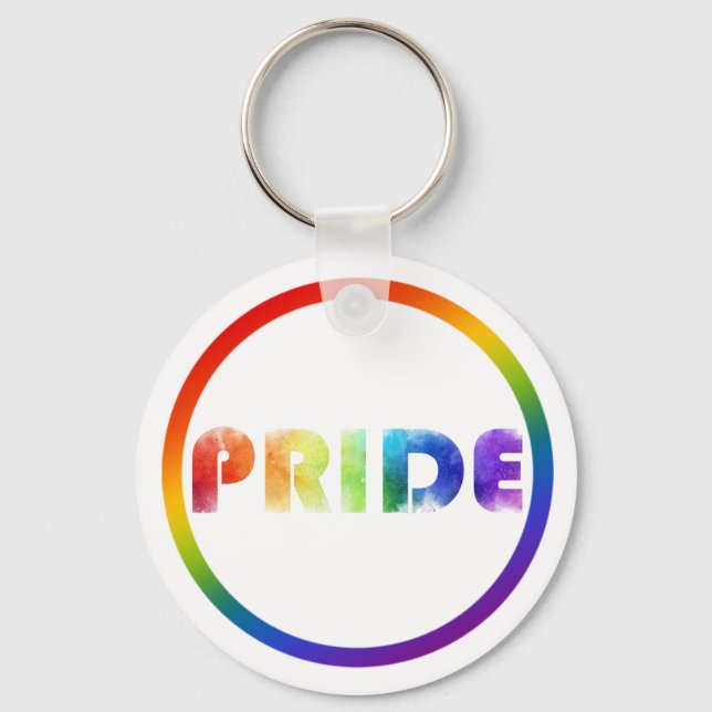 Pride Rainbow Metal Circle Keychain, 2" Key Ring (Front)