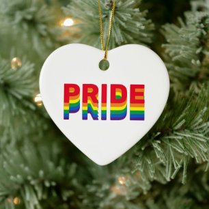 Pride rainbow retro colours gay heart Christmas  Ceramic Tree Decoration