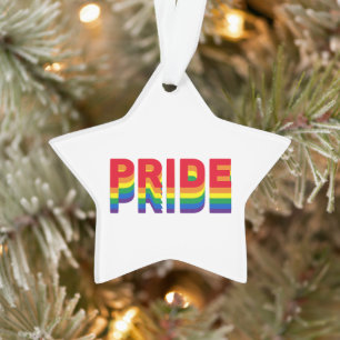 Pride rainbow retro colours gay lgbt Christmas sta Ornament