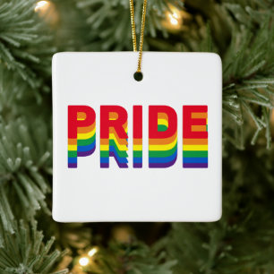 Pride rainbow retro colours gay lgbtq Christmas Ceramic Ornament