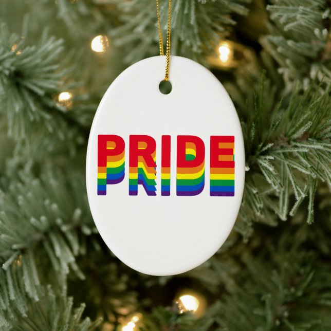 Pride rainbow retro colours gay lgbtq Christmas Ceramic Tree Decoration (Tree)