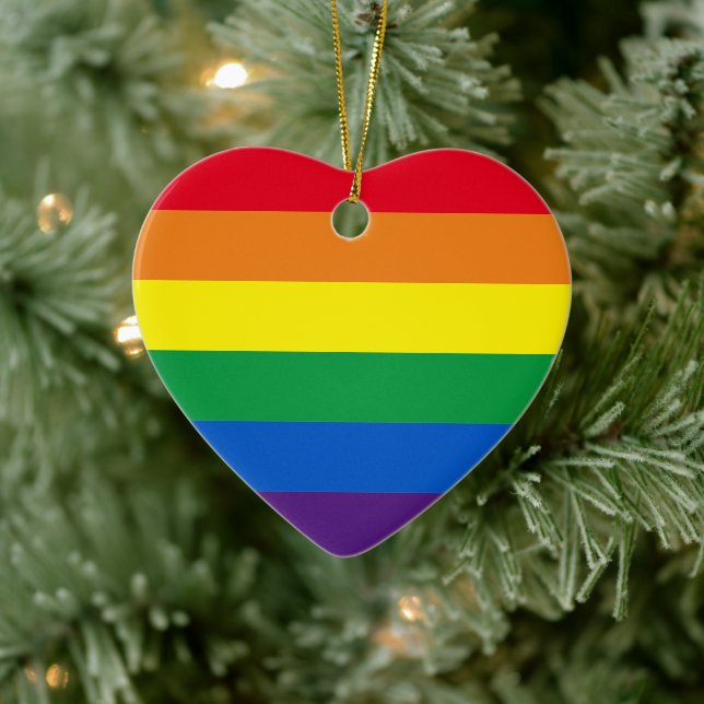 Pride rainbow stripes gay flag heart Christmas Ceramic Tree Decoration (Tree)