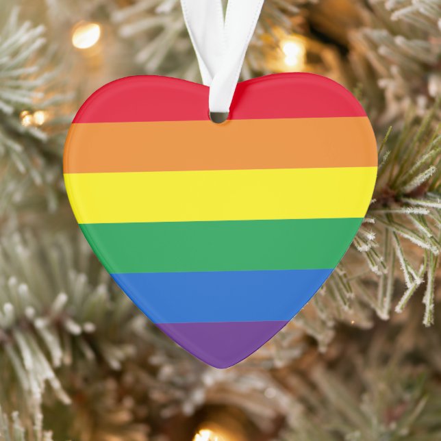 Pride rainbow stripes Lgbt gay Christmas heart Ornament (Tree)