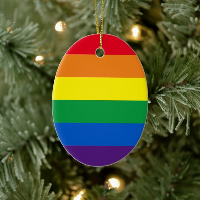 Pride rainbow stripes LGBT gay flag Christmas Ceramic Tree Decoration (Tree)