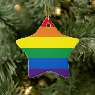 Pride rainbow stripes LGBT gay flag star Christmas Ceramic Tree Decoration