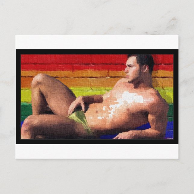 PRIDE Rooftop Hunk - original painting Postcard (Front)