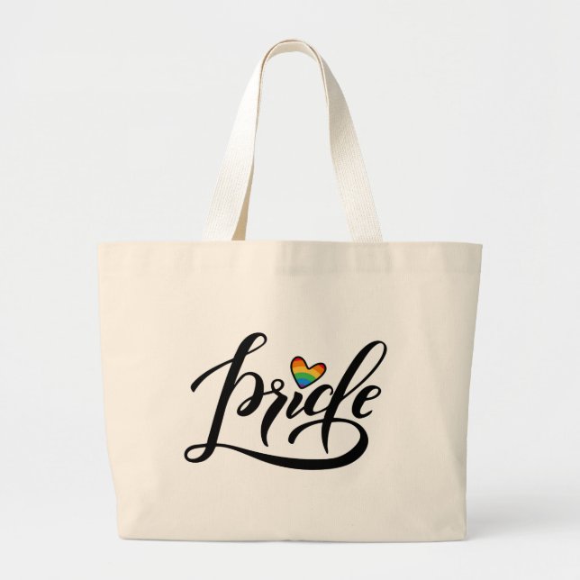 Pride Script Heart Large Tote Bag (Front)