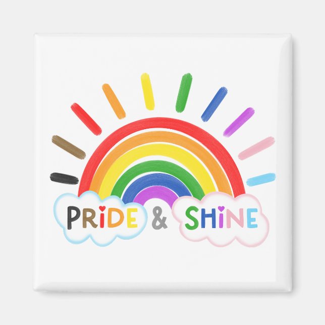 Pride & Shine LGBTQ+ Rainbow Sunrise Happy Magnet (Front)