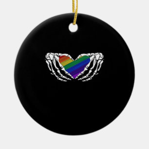 Pride - Skeleton Hands Holding Heart Classic Ceramic Tree Decoration