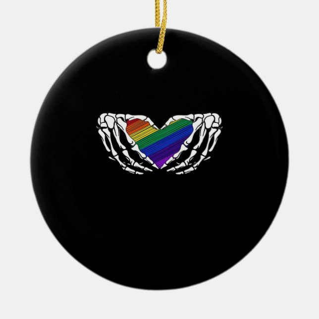 Pride - Skeleton Hands Holding Heart Classic Ceramic Tree Decoration (Front)