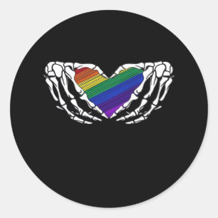 Pride - Skeleton Hands Holding Heart Classic Round Sticker