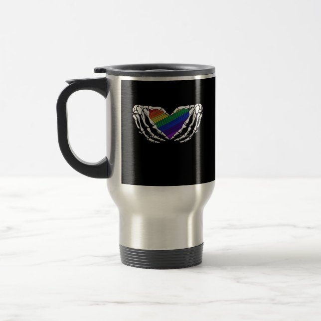 Pride - Skeleton Hands Holding Heart Classic Travel Mug (Left)