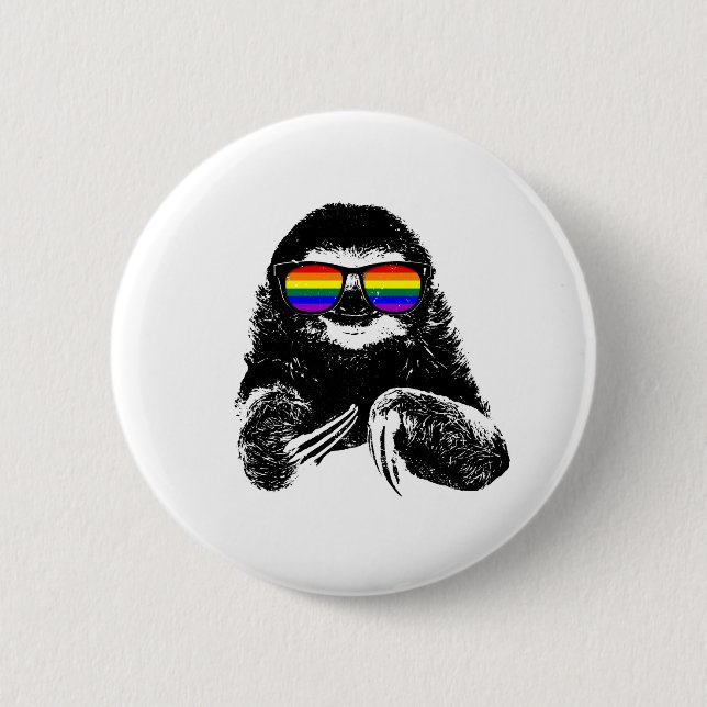 Pride Sloth LGBTQ Flag Sunglasses 6 Cm Round Badge (Front)