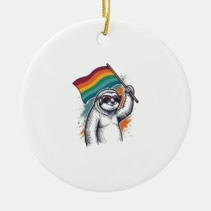 Pride Sloth Vintage Engraving T-Shirt Design_1 Ceramic Tree Decoration