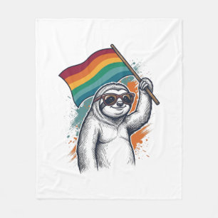 Pride Sloth Vintage Engraving T-Shirt Design_1 Fleece Blanket