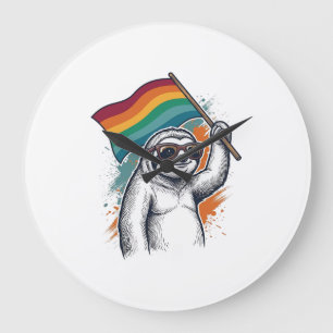 Pride Sloth Vintage Engraving T-Shirt Design_1 Large Clock