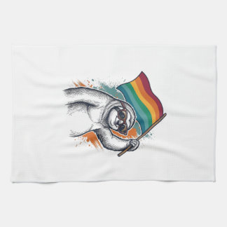 Pride Sloth Vintage Engraving T-Shirt Design_1 Tea Towel