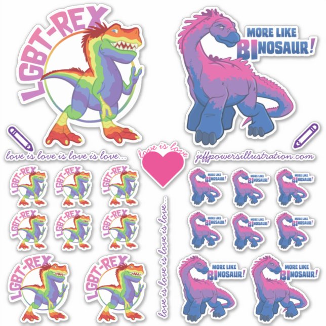 Pride Sticker Assortment with Dinosaurs! (Front)