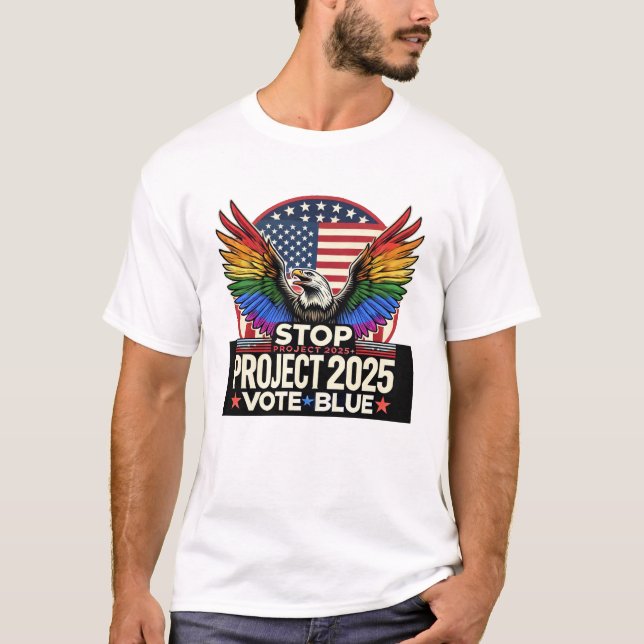Pride - Stop Project 2025 - Vote Blue T-Shirt (Front)