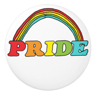 Pride Text and Rainbow Ceramic Knob