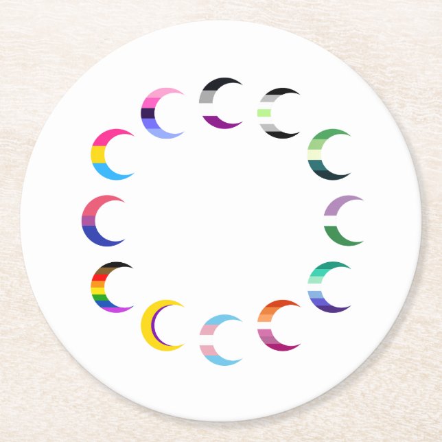 Pride Time Crescent Moon Design Round Paper Coaster (Front)