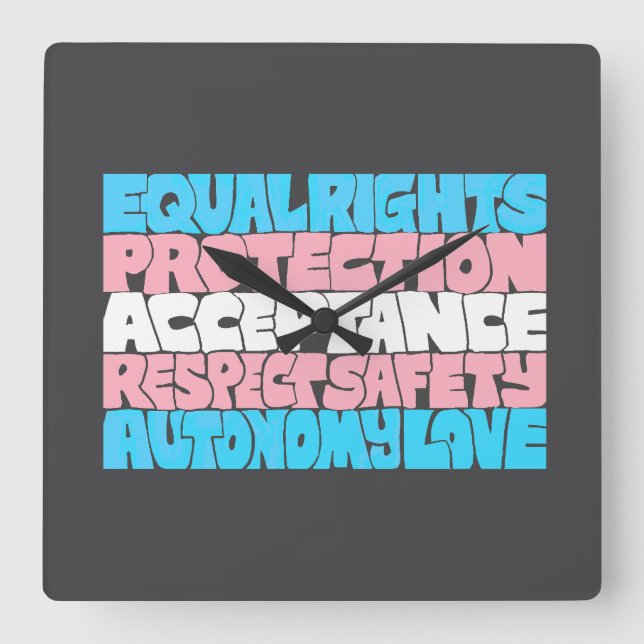 PRIDE Trans rights word art flag LGBT quote gift  Square Wall Clock (Front)