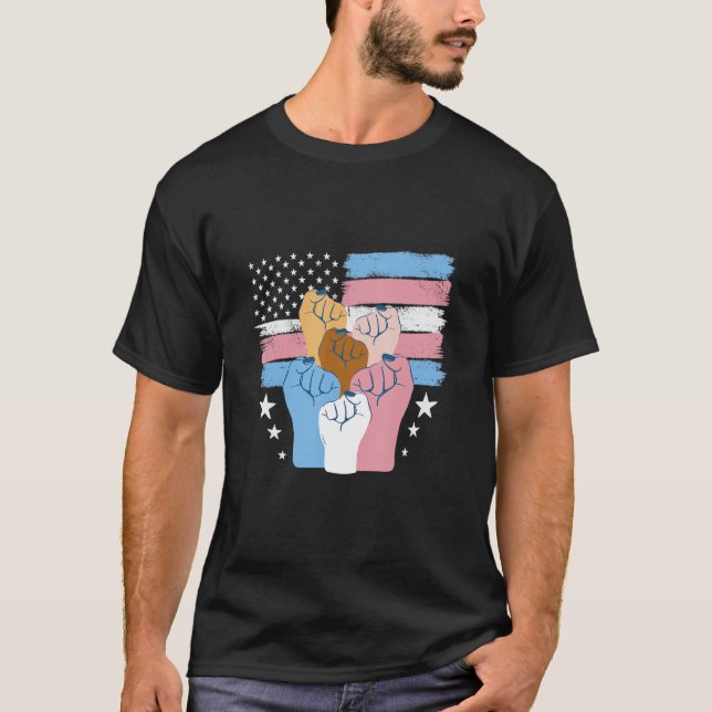 Pride Trans USA Flag  LGBTQ Transgender Pride T-Shirt (Front)
