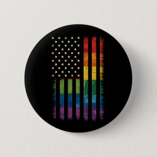 Pride USA America Distressed Rainbow Flag LGBTQ 6 Cm Round Badge
