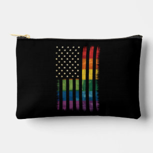 Pride USA America Distressed Rainbow Flag LGBTQ Accessory Pouch