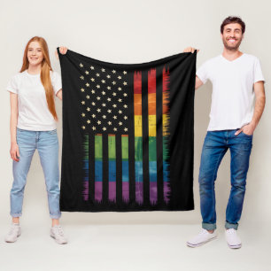 Pride USA America Distressed Rainbow Flag LGBTQ Fleece Blanket