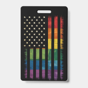 Pride USA America Distressed Rainbow Flag LGBTQ ID Badge