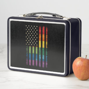 Pride USA America Distressed Rainbow Flag LGBTQ Metal Lunch Box