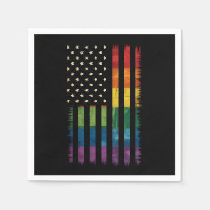 Pride USA America Distressed Rainbow Flag LGBTQ Napkin