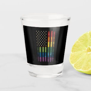 Pride USA America Distressed Rainbow Flag LGBTQ Shot Glass