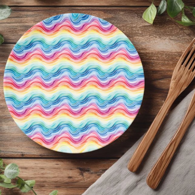 Pride Wavy Rainbow Stripes Pattern Summer Paper Plate (Creator Uploaded)