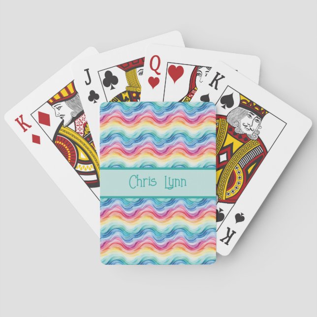 Pride Wavy Rainbow Stripes Pattern Summer Playing Cards (Back)