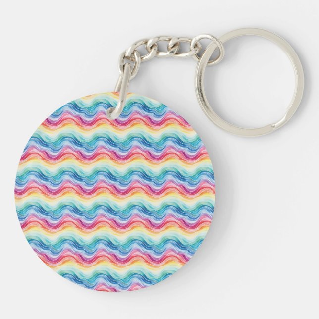 Pride Wavy Rainbow Stripes Pattern Two-sided Key Ring (Back)