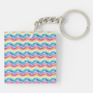 Pride Wavy Rainbow Stripes Pattern Two-sided Key Ring