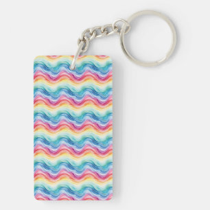 Pride Wavy Rainbow Stripes Pattern Two-sided Key Ring