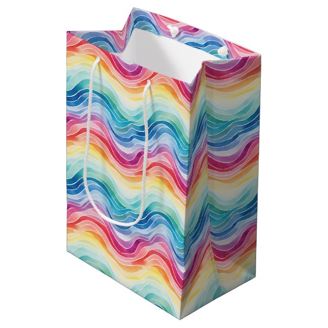 Pride Wavy Rainbow Stripes Pattern Wine, Small, Medium Gift Bag (Front Angled)