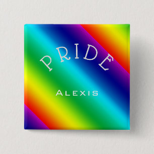 PRIDE with Name Multicolor Sideways Rainbow 15 Cm Square Badge