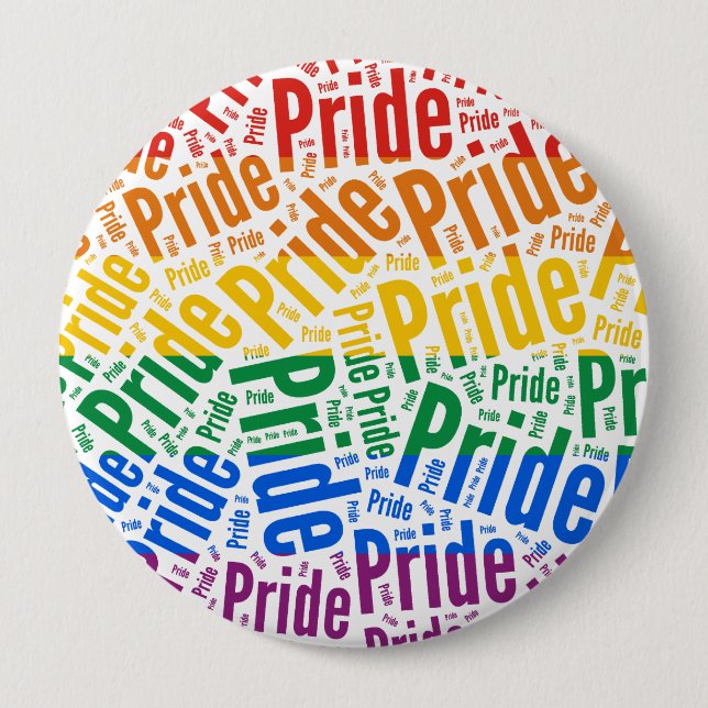 PRIDE WORD PATTERN FLAG 10 CM ROUND BADGE (Front)