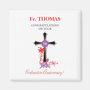 Priest 10th Ordination Anniversary Black Cross Magnet