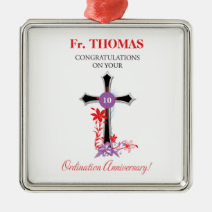 Priest 10th Ordination Anniversary Black Cross Metal Tree Decoration
