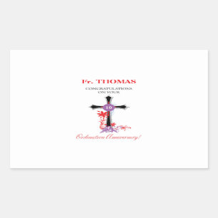 Priest 10th Ordination Anniversary Black Cross Rectangular Sticker