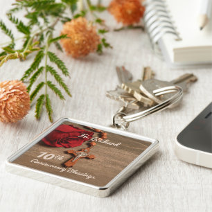 Priest 10th Ordination Anniversary Rose and Rosary Key Ring